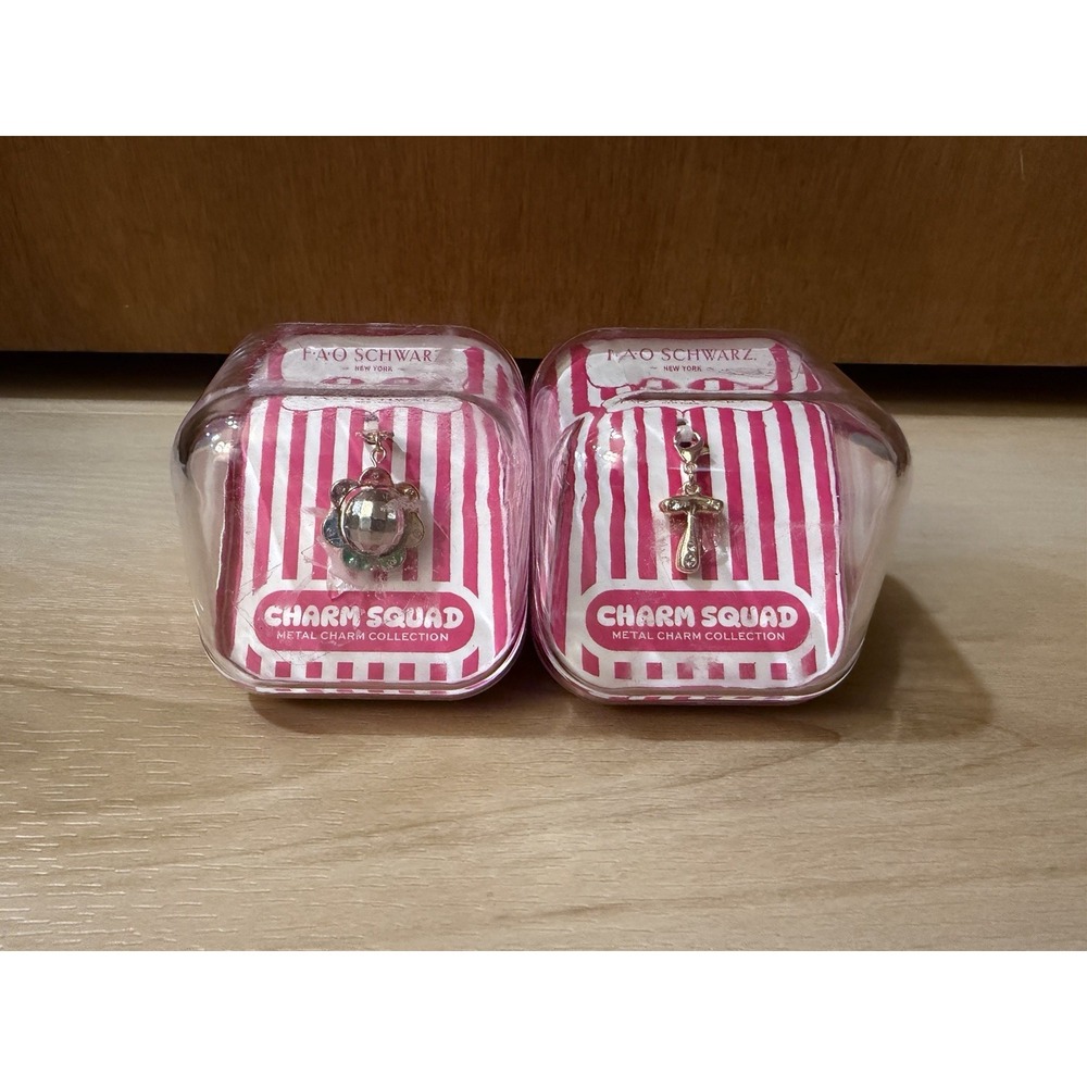 Lot Of 2 FAO Schwarz Charm Squad Metal Flower And Letter T Initial